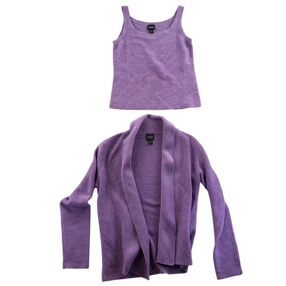 Eileen Fisher Womens Cardigan & Tank Set Size XS Lot Of Two Purple Casual Chic - Picture 1 of 11